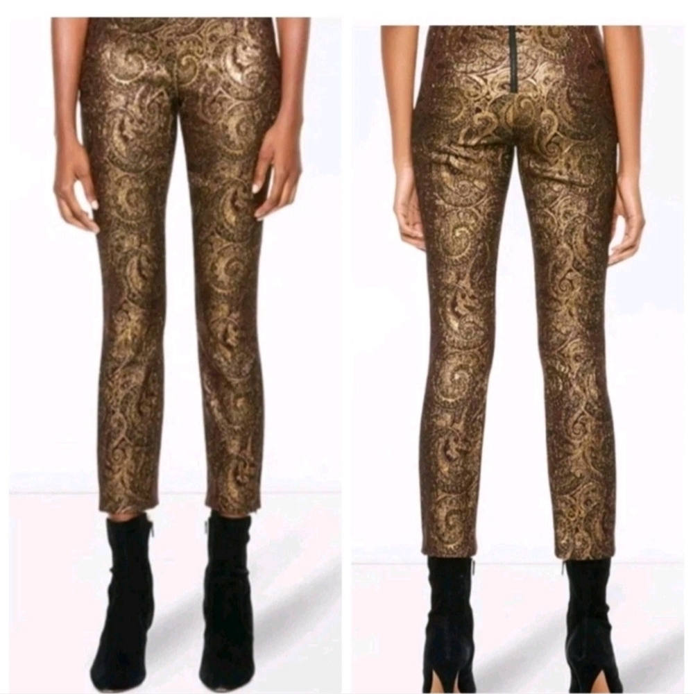 Alice + Olivia  Lamè Paisley Printed Straight Leg Pants Size 10 NWT - Picture 12 of 15